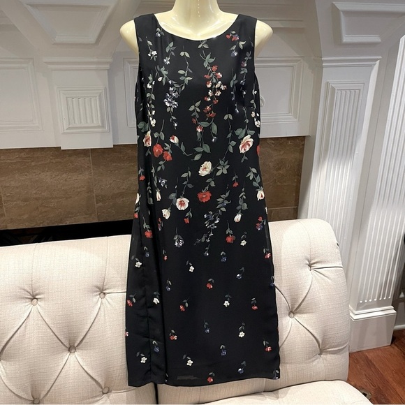 Donna Ricco Womens Dress 10 VTG Black Floral V Neck Tank Zips Bow tie Back - Picture 1 of 11